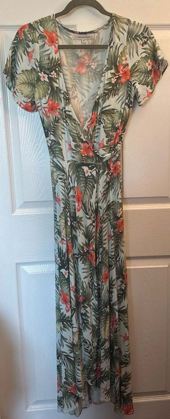 Banana Moon Tropical Hibiscus & Palm Leaf Wrap Maxi Dress Size M